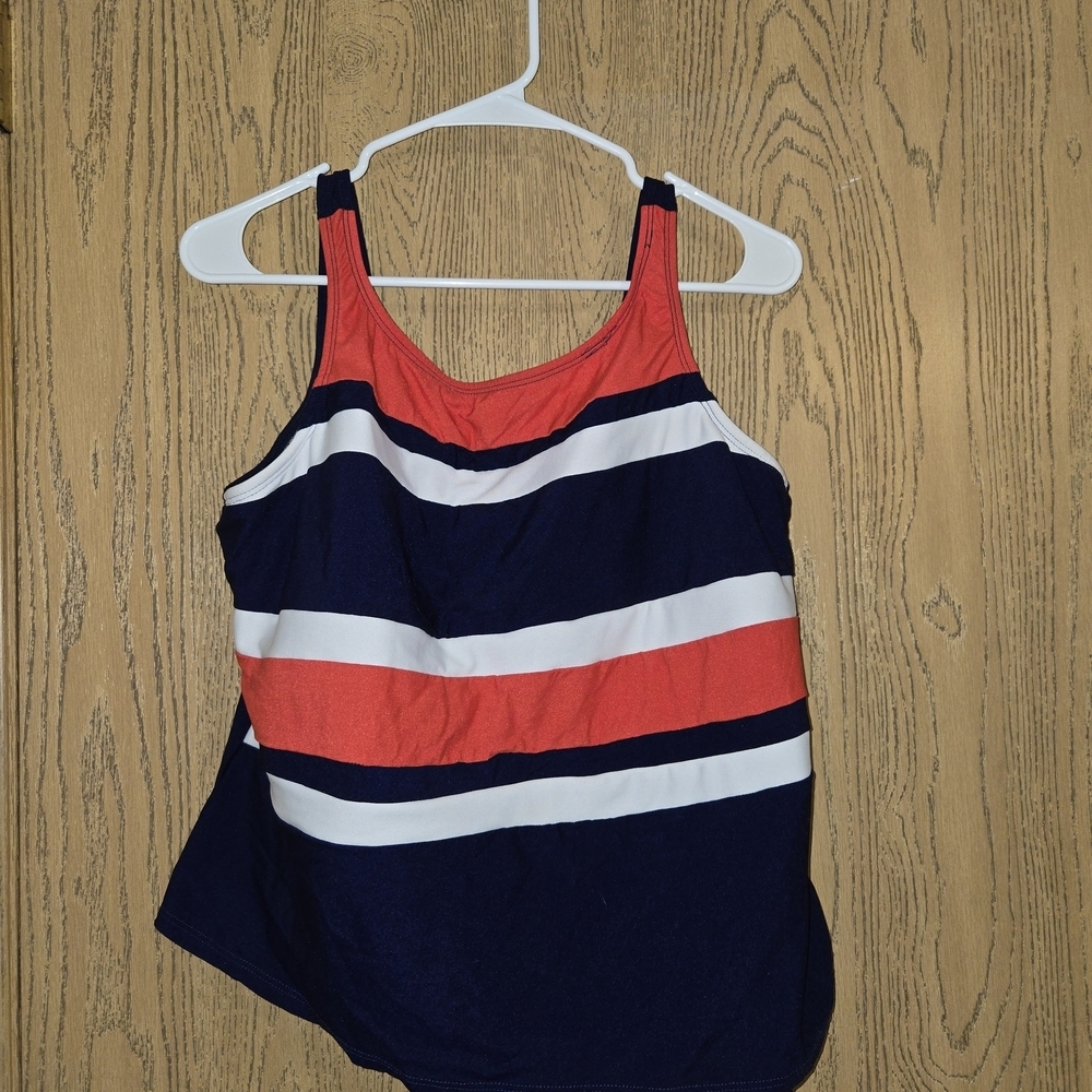 Navy and Red Striped Swimsuit Top